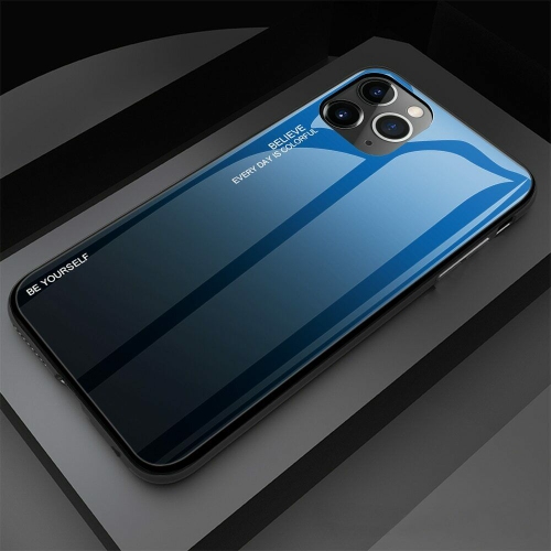 HELVIS  Gradient Tempered Glass Phone Case Cover for Iphone 13 (Blue-Black)