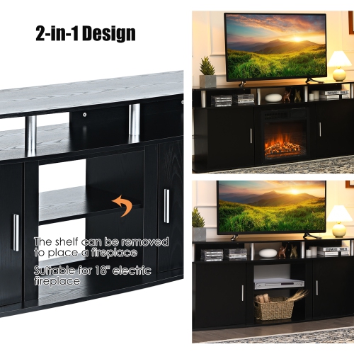 Costway 63'' TV Stand Entertainment Console Center W/ 2 Cabinets Up to 70''