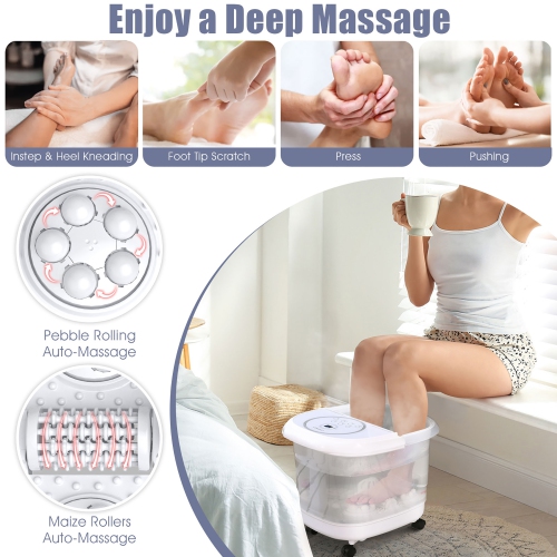 Costway Foot Spa Bath Massager w/ 2-Angle Shower & Motorized Rollers