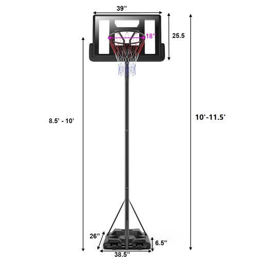 Costway Height Adjustable Portable Basketball Hoop System Shatterproof Backboard Wheels 2 Nets