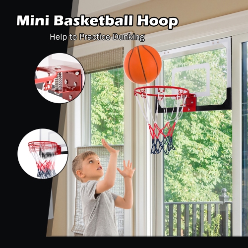 Costway Over-The-Door Mini Basketball Hoop Includes Basketball & Hand Pump 2 Nets Indoor Sports