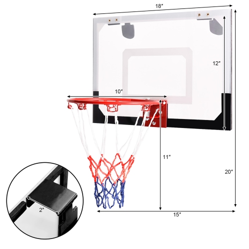 Costway Over-The-Door Mini Basketball Hoop Includes Basketball & Hand Pump 2 Nets Indoor Sports