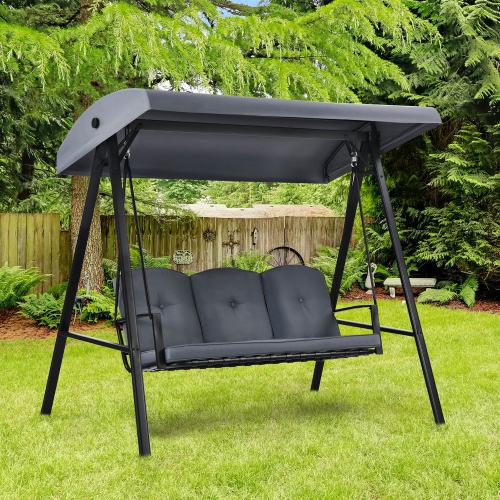 COSTWAY  Outdoor 3-Seat Porch Swing With Adjust Canopy And Cushions