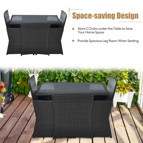Costway 3PCS Patio Rattan Furniture Set Cushion Sofa Armrest Garden Deck