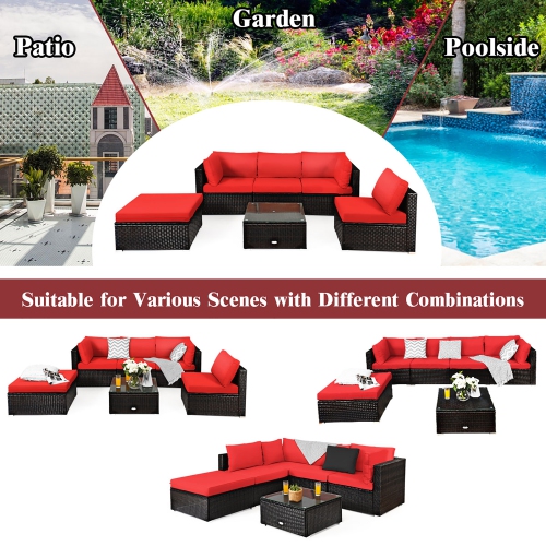 Costway 6PCS Outdoor Patio Rattan Furniture Set Cushioned Sectional Sofa