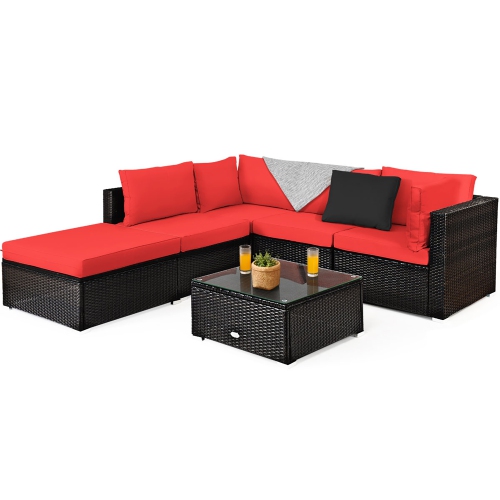 Costway 6PCS Outdoor Patio Rattan Furniture Set Cushioned Sectional Sofa