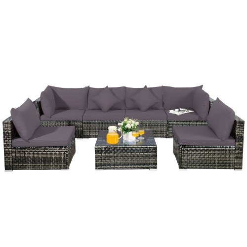 Ensemble de meubles de jardin en rotin, 7 pièces, coussin de canapé modulaire