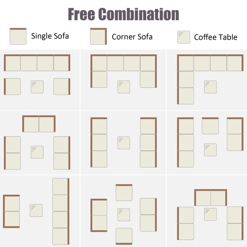 Ensemble de meubles de jardin en rotin, 7 pièces, coussin de canapé modulaire