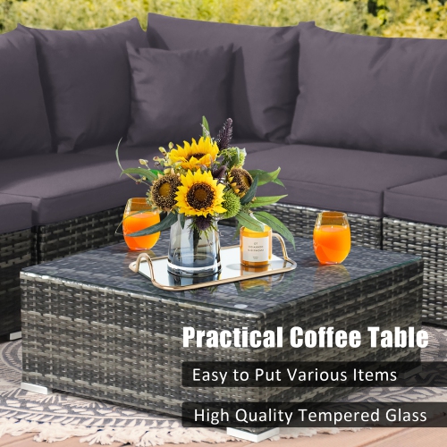 Ensemble de meubles de jardin en rotin, 7 pièces, coussin de canapé modulaire