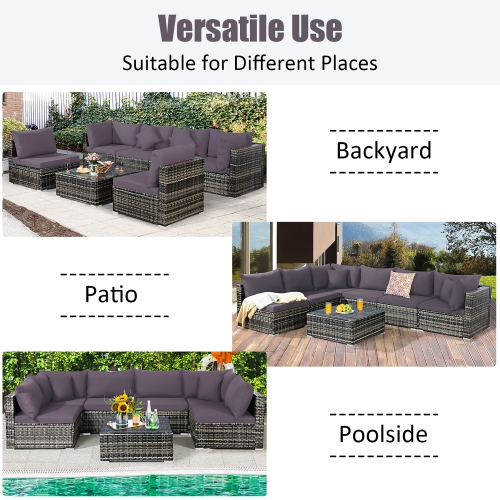 Ensemble de meubles de jardin en rotin, 7 pièces, coussin de canapé modulaire