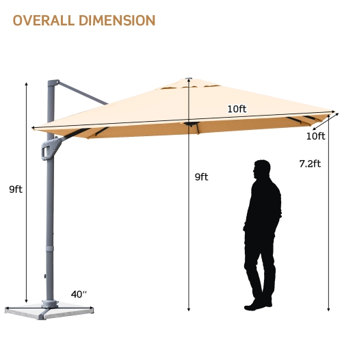 Costway 10x10 ft Patio Offset Cantilever Umbrella Aluminum 360° Rotation Tilt