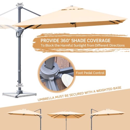 Costway 10x10 ft Patio Offset Cantilever Umbrella Aluminum 360° Rotation Tilt