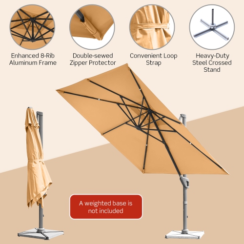 Costway 10x10 ft Patio Offset Cantilever Umbrella Aluminum 360° Rotation Tilt