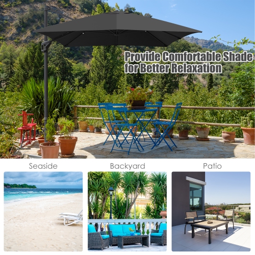 10'x13' Patio Offset Cantilever Umbrella Aluminum 360° Rotation Tilt Wine\Beige\Coffee\Navy\Orange\Grey\Turquoise