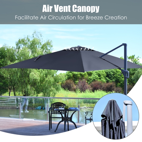 10'x13' Patio Offset Cantilever Umbrella Aluminum 360° Rotation Tilt Wine\Beige\Coffee\Navy\Orange\Grey\Turquoise