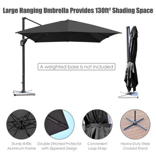 10'x13' Patio Offset Cantilever Umbrella Aluminum 360° Rotation Tilt Wine\Beige\Coffee\Navy\Orange\Grey\Turquoise
