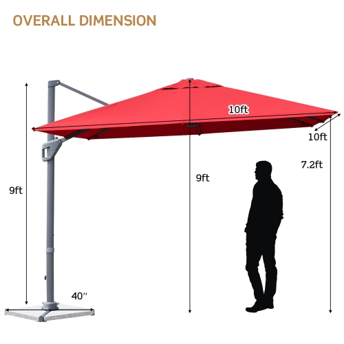 Costway 10x10 ft Patio Offset Cantilever Umbrella Aluminum 360° Rotation Tilt