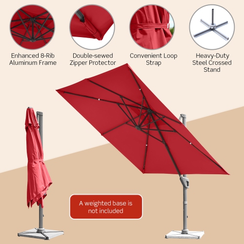 Costway 10x10 ft Patio Offset Cantilever Umbrella Aluminum 360° Rotation Tilt