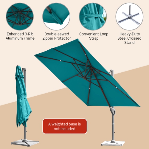 Costway 10x10 ft Patio Offset Cantilever Umbrella Aluminum 360° Rotation Tilt