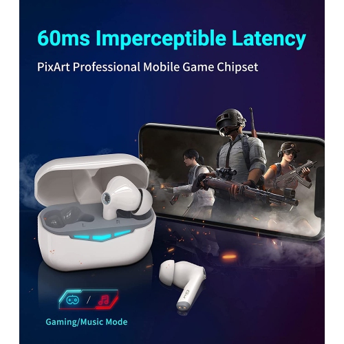 Hecate GM3 True Wireless Earbuds -60ms Low Latency - PixArt Bluetooth 5.0 Auto Pairing - IP55 Water Proof-Touch Enabled-White