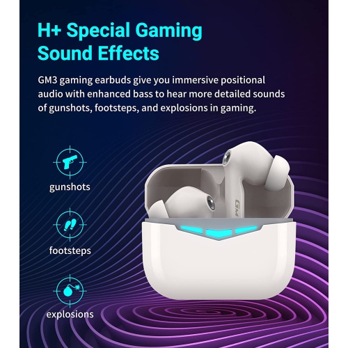 Hecate GM3 True Wireless Earbuds -60ms Low Latency - PixArt Bluetooth 5.0 Auto Pairing - IP55 Water Proof-Touch Enabled-White