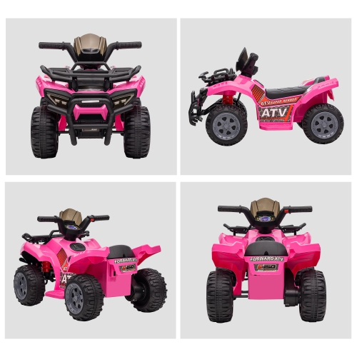 Aosom 6V Kids ATV Quad, 4 Wheeler Battery Powered Electric Ride on Car with Music, Forward, for Boys and Girls Ages 18-36 Months, Pink