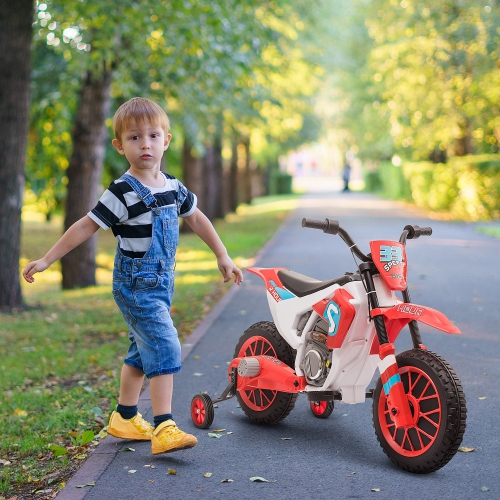 Aosom Kids Dirt Bike Battery-Powered Ride-On Electric Motorcycle with Charging 12V Battery, Training Wheels Red