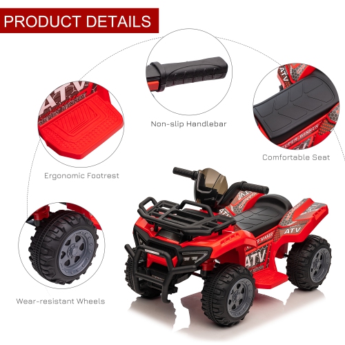Aosom 6V Kids ATV Quad, 4 Wheeler Battery Powered Electric Ride on Car with Music, Forward, for Boys and Girls Ages 18-36 Months, Red