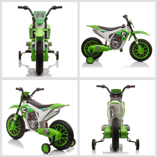Aosom Kids Dirt Bike Battery-Powered Ride-On Electric Motorcycle with Charging 12V Battery, Training Wheels Green