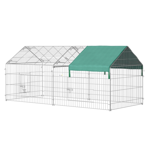 PawHut Indoor Ferret Cage Metal Chicken Run, Outdoor Dog Kennel Catio with Water-Resistant Cover, Portable Small Animal Playpen for Rabbit Guinea Pig