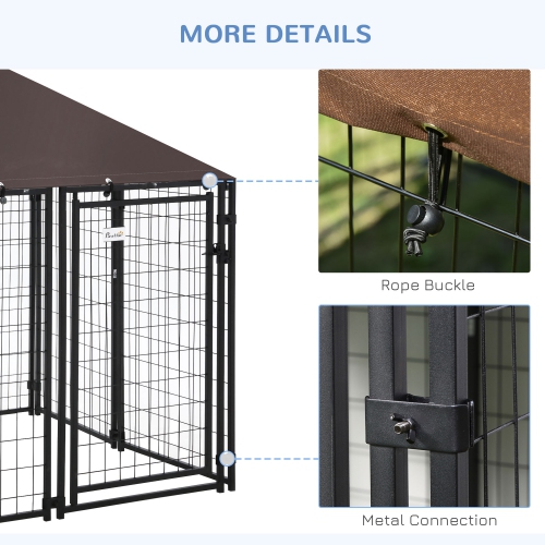 PawHut Outdoor Dog Kennel, Welded Wire Steel Fence, Lockable Pet Playpen Crate, with Water-, UV-Resistant Canopy Top, Door, 4.6ft x 4.6ft x 5ft, Black