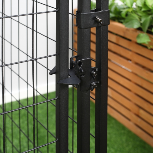 PawHut Outdoor Dog Kennel, Welded Wire Steel Fence, Lockable Pet Playpen Crate, with Water-, UV-Resistant Canopy Top, Door, 4.6ft x 4.6ft x 5ft, Black