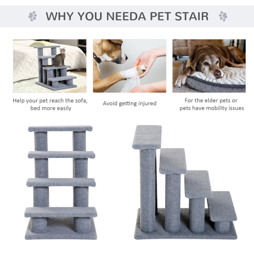 PawHut 4-Step Multi-Level Carpeted Cat Scratching Post Pet Stairs, Grey