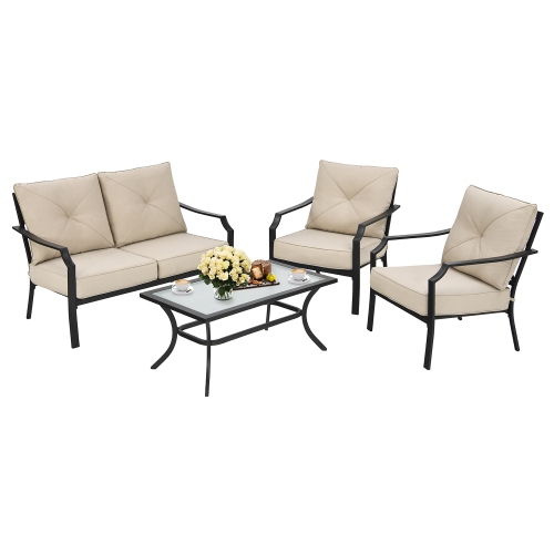 Costway 4 PCS Patio Furniture Set Cushion Sofa Loveseat Sectional Garden Deck Poolside