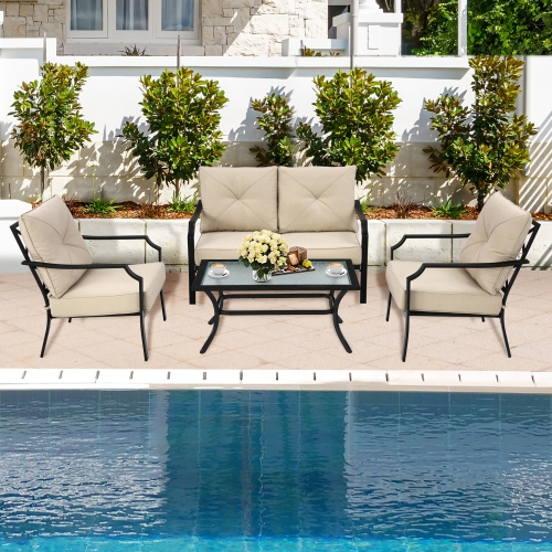 Costway 4 PCS Patio Furniture Set Cushion Sofa Loveseat Sectional Garden Deck Poolside