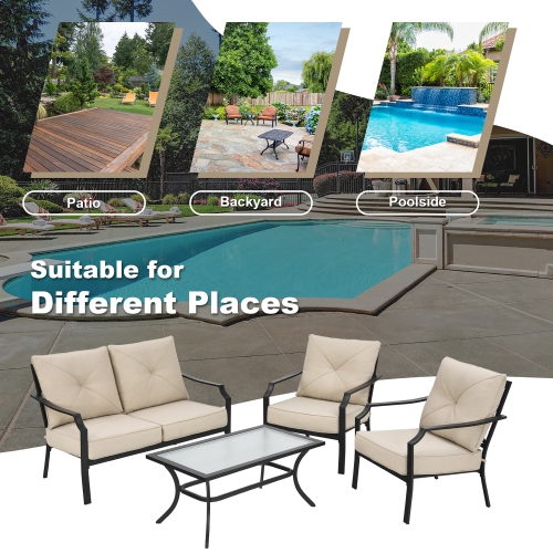 Costway 4 PCS Patio Furniture Set Cushion Sofa Loveseat Sectional Garden Deck Poolside