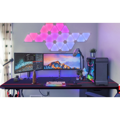 Bureau de jeu ergonomique en forme de T pour PC de 55 po, bureau d'ordinateur de bureau avec tapis de souris à couverture complète et plateau