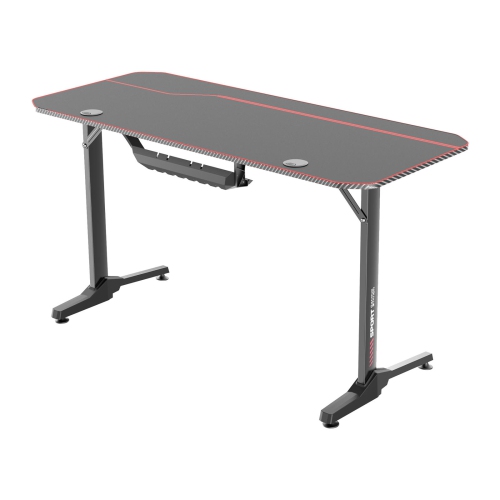 Bureau de jeu ergonomique en forme de T pour PC de 55 po, bureau d'ordinateur de bureau avec tapis de souris à couverture complète et plateau
