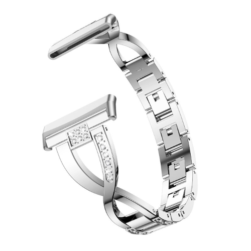 StrapsCo Metal Alloy and Rhinestone Bracelet with X Links for Fitbit Versa 3 - Silver