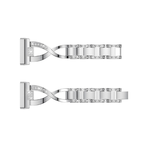StrapsCo Metal Alloy and Rhinestone Bracelet with X Links for Fitbit Versa 3 - Silver