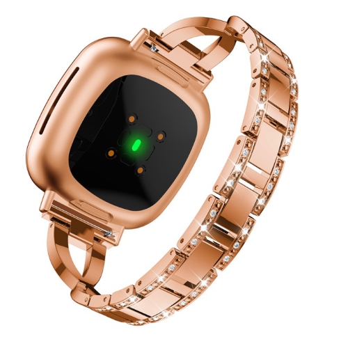 StrapsCo Metal Alloy and Rhinestone Bracelet with X Links for Fitbit Sense - Rose Gold
