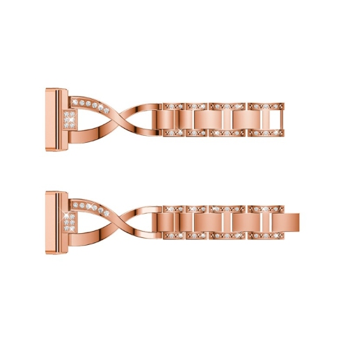 StrapsCo Metal Alloy and Rhinestone Bracelet with X Links for Fitbit Sense - Rose Gold