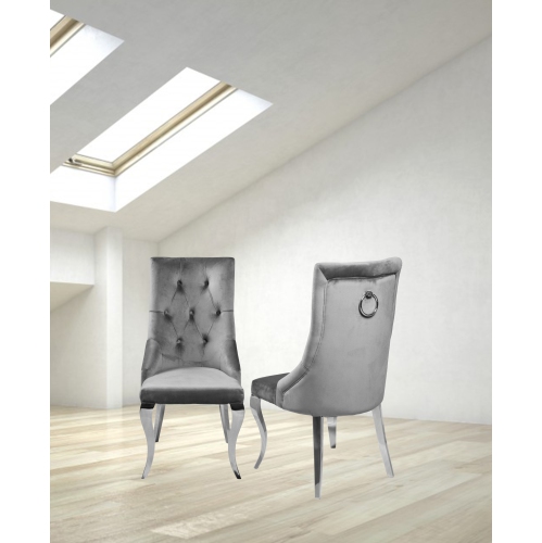 QUEENSONS  Velvet Monica Dining Chair (Set Of 2) With Chrome Legs In Grey