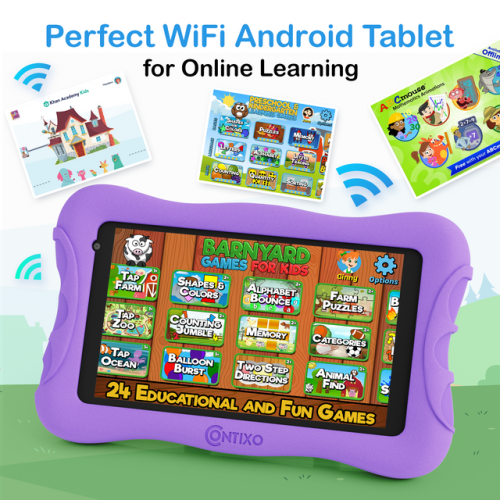 Tablette pour enfants Contixo V10+, HD de 7 pouces, 3 à 7 ans, tablette pour tout-petits avec caméra, contrôle parental, Android 10, 32 Go,