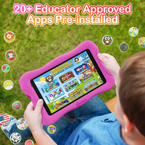 Contixo Kids Tablet V10+, 7-inch HD, ages 3-7, Toddler Tablet with Camera, Parental Control, Android 10, 32GB, WiFi-pink