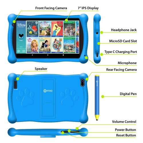 Contixo Kids 7" Tablet V10, Ages 3-7, Toddler Tablet with Camera, Parental Control -32GB, Learning Tablet for Children with Teacher's Approved Apps,