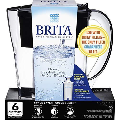 Brita Space Saver Water Filter Pitcher with 1 Standard Filter, Black, 6 Cup - 60258360363