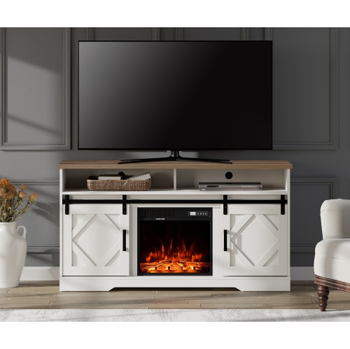 Wampat 2-in-1 Design Fireplace TV Stand for TVs Up to 65 Inch, 2 Heating Mode, 5 Brightness, White