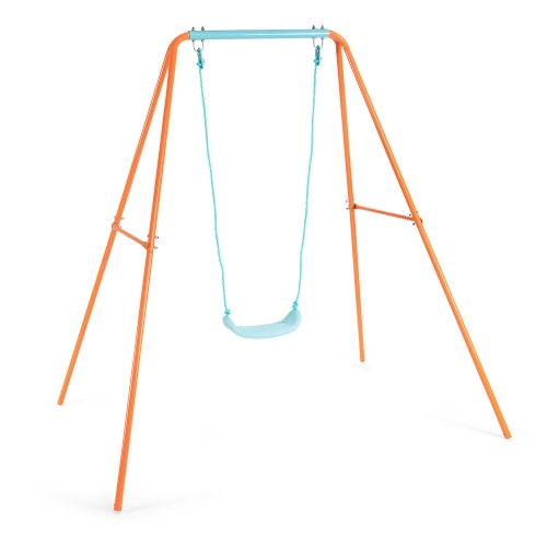 Gymax Outdoor Kids Swing Set Heavy Duty Metal A-Frame w/Ground Stakes Orange
