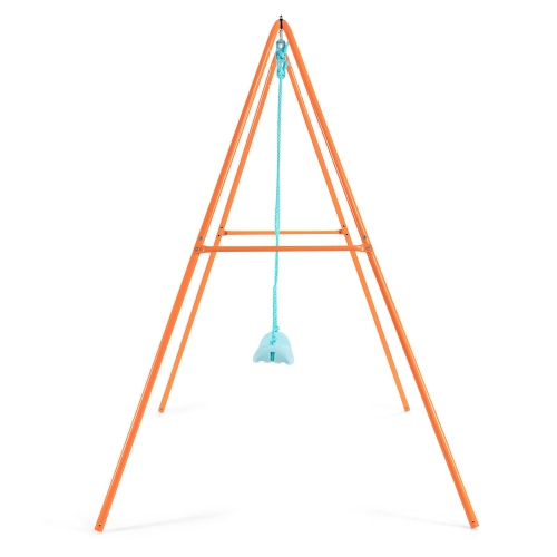 Gymax Outdoor Kids Swing Set Heavy Duty Metal A-Frame w/Ground Stakes Orange